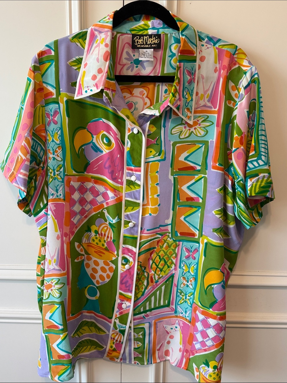 Bob Mackie Multicolor Tropical Print Button-Front Shirt